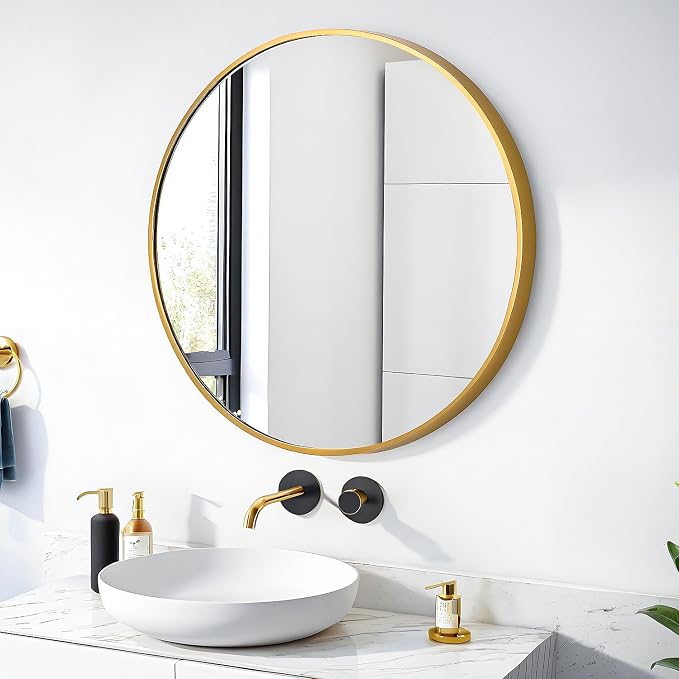 SCWF-GZ 24" Round Mirror Circle Wall Mounted Hanging or Against Wall Metal - Image 9