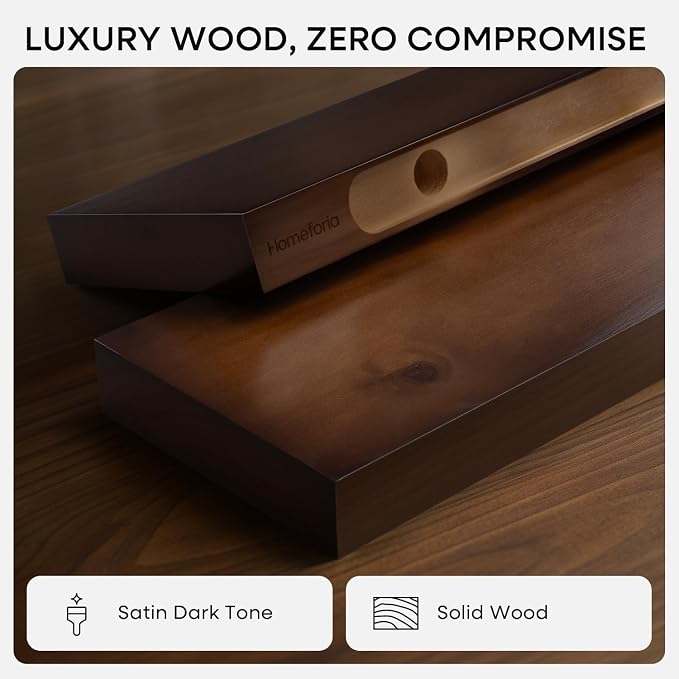 Homeforia Walnut 20 inch Floating Shelf, High End Solid Real Wood 20inch - Image 3