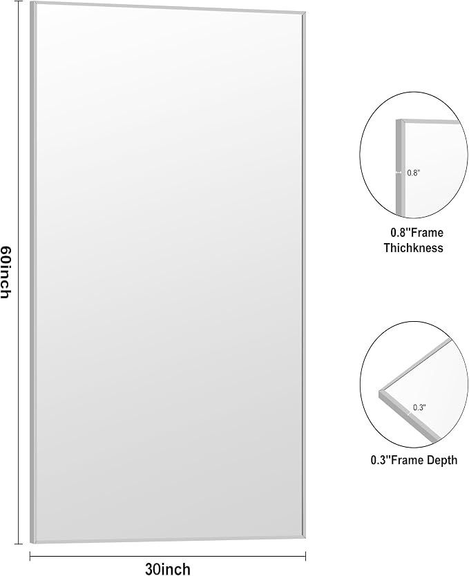 KOCUUY Silver Bathroom Mirror, HD Tempered Glass, Anti-Rust Brushed Silver Frame - Image 9