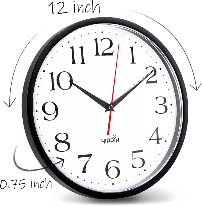 HIPPIH 2 Pack Silent Wall Clock, 12 Inch Non Ticking Quiet Digital Sweep - Image 3