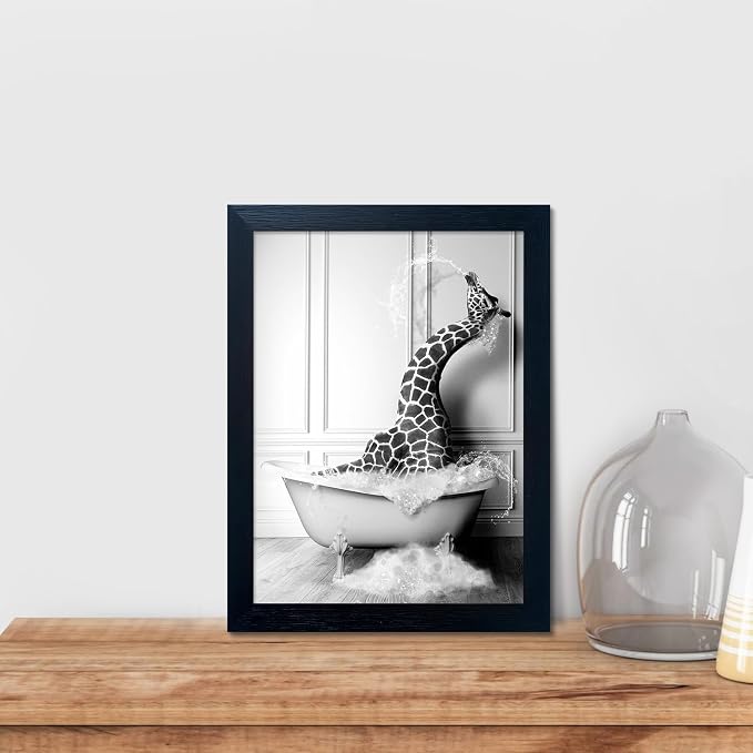 Bathroom Pictures Wall Decor Black and White Wall Art Funny Animal Canvas Print - Image 8
