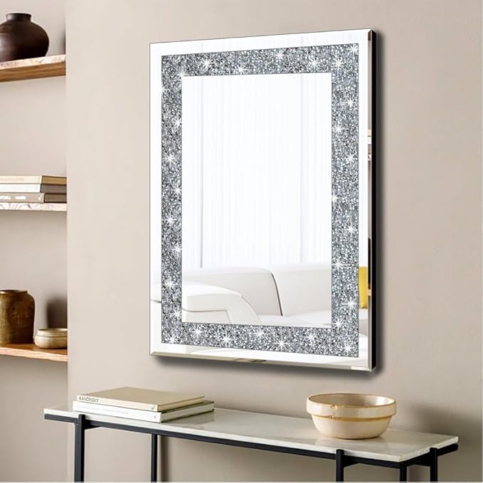 QMDECOR Crystal Crush Diamond Rectangle Silver Mirror - Image 2