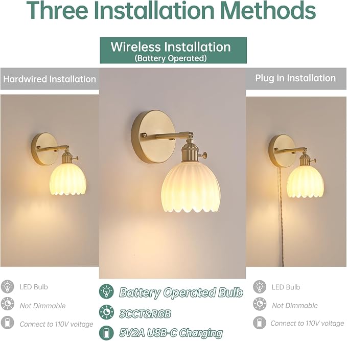 Shenmoyl Vintage Battery Operated Wall Sconce - Image 3