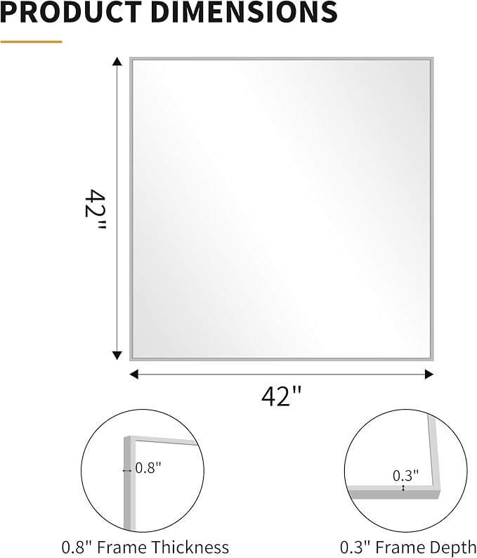 KOCUUY Silver Mirror, HD Tempered Glass, Anti-Rust Frame, Modern Design - Image 8