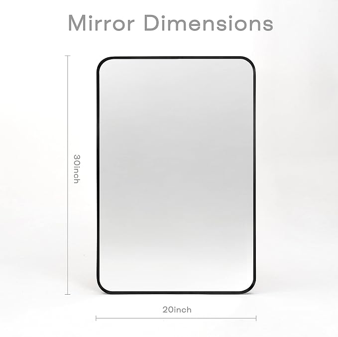 Wall Mount Mirror for Bathroom, Brush Black Metal Framed Rounded Corner - Image 2