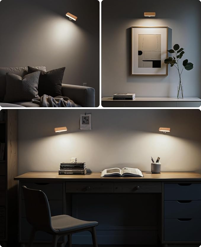 Wood Battery Operated Wall Sconces Set of Two, Magnetic Mini Wall Lights - Image 8