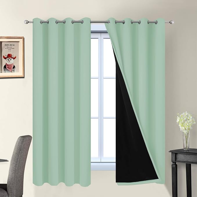 Yakamok Sage 100% Blackout Curtains, Total Blackout Lined Curtain Panels by Yakamok