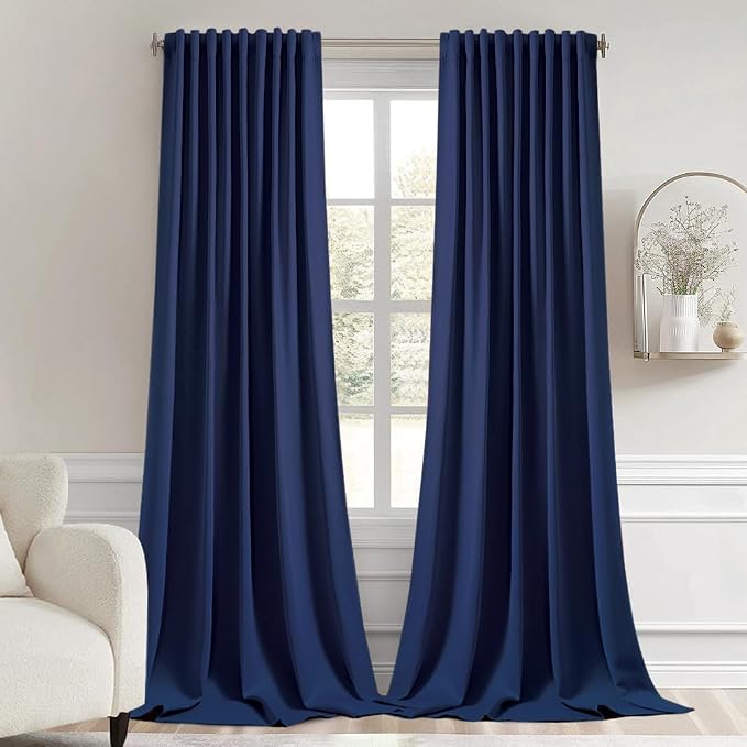 MIULEE Navy Blue Back Tab Blackout Curtains 108 Inch Long 2 Panels Set by MIULEE