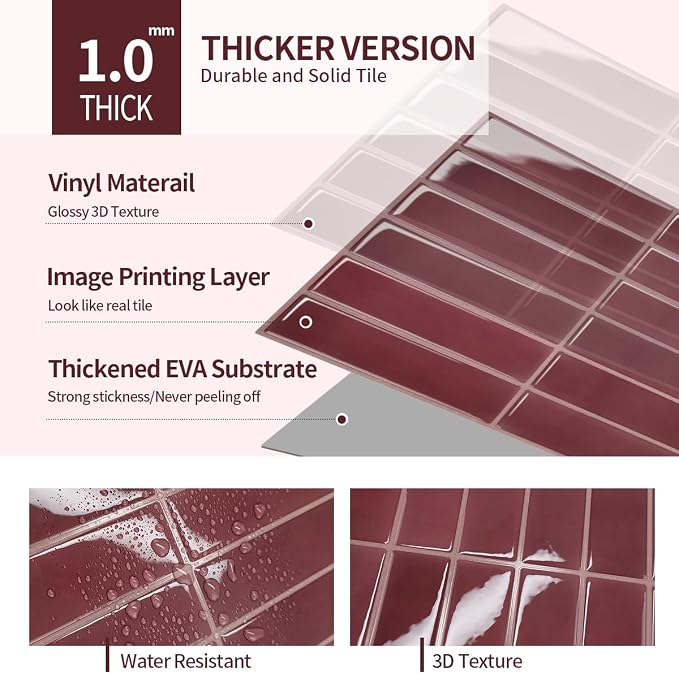 Peel and Stick Backsplash 3D Wall Tiles, Self-Adhesive, Oil Proof, Waterproof - Image 7