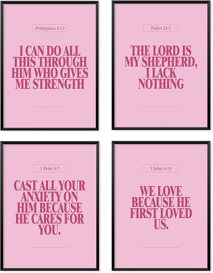 Locomiss Pink Christian Wall Art Decor Posters, Modern Bible Verse Prints by Unknown