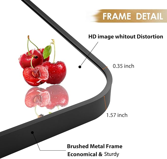 24x36 Inch Black Wall Mirror for Bathroom, Brushed Metal Framed Mirror - Image 4