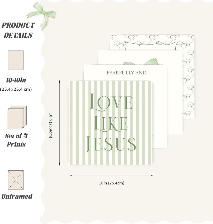 LARTSFRO Coquette Sage Green Bow Jesus Wall Art Decor Posters, Inspirational - Image 2