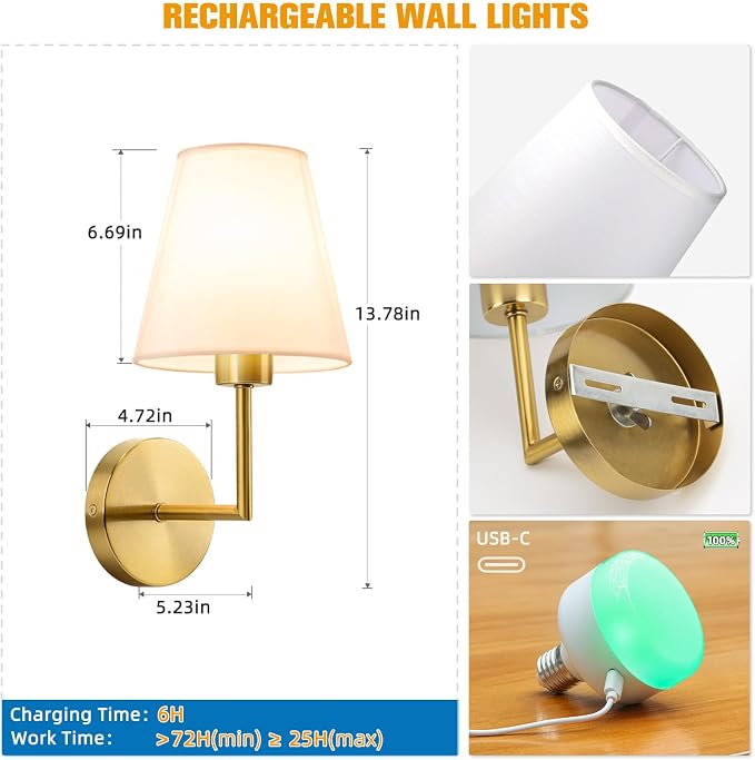 NIORSUN 13.8 inch Battery Operated Wall Sconce Set of 2, 9 Colors Wireless - Image 7