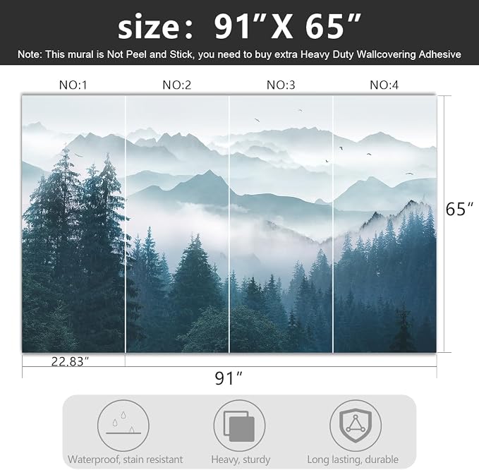 -Foggy Forest Pine Scenery Fabric Wallpaper Living Room Bedroom Bathroom - Image 4