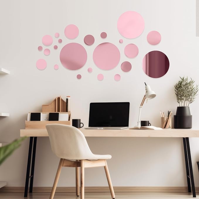 Shappy 32 Pcs Acrylic Mirror Wall Stickers Removable Round Wall Decal Circle - Image 3