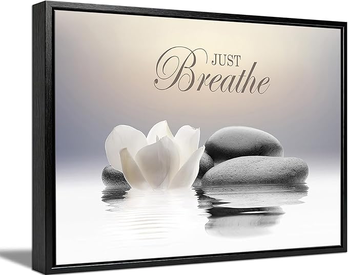 Floating Framed Zen Wall Art, Just Breathe Stone Poster Picture by KBIERQN