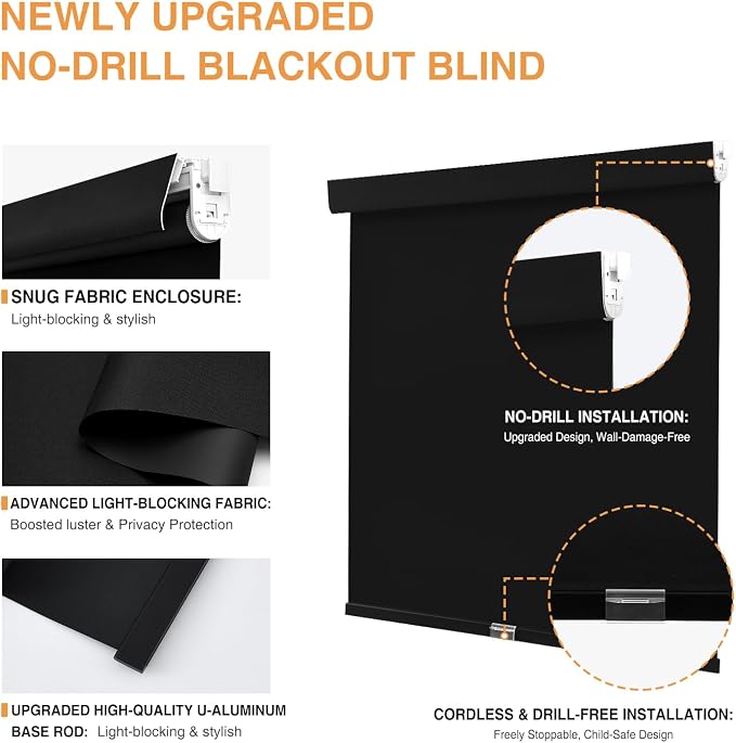 AOSKY No Drill Cordless Blackout Roller Shades - Image 2