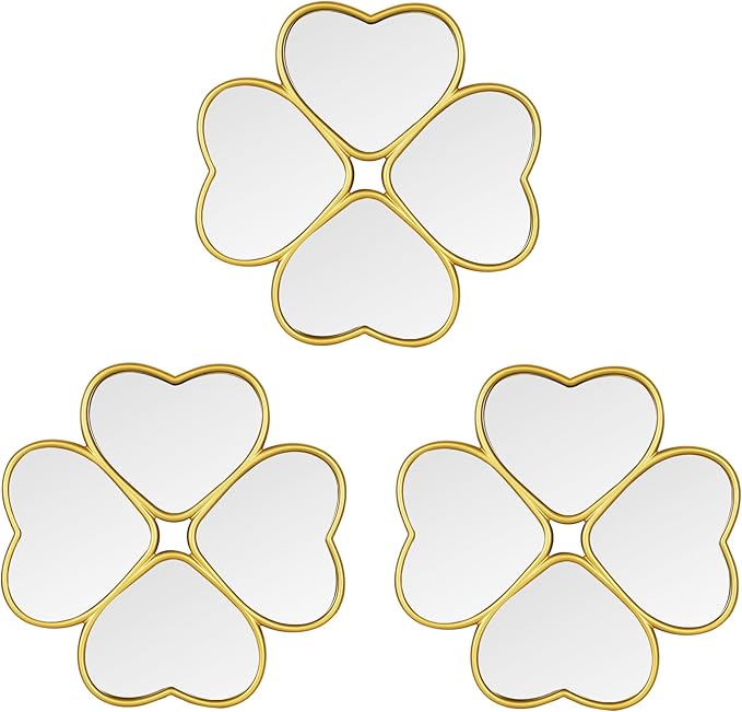 Small Decoritive Heart Wall Mirrors Set of 3, Decorative Four-Leaf Clover Mirror by LuHeToz
