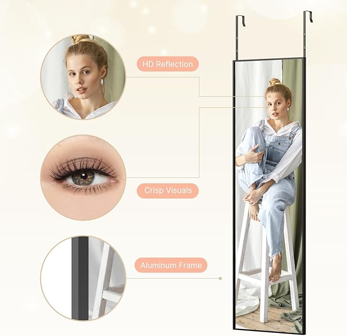 Kosmonia 48x14 Inch Full Length Tempered Glass Door Mirror - Image 2
