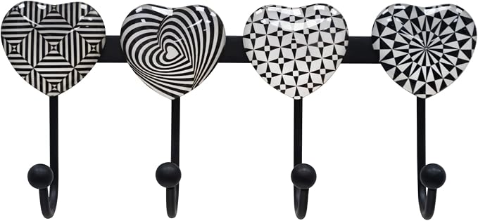 Coat Rack Wall Mounted with 4 Hooks, Heart Geometric Pattern Decorative Wall - Image 6