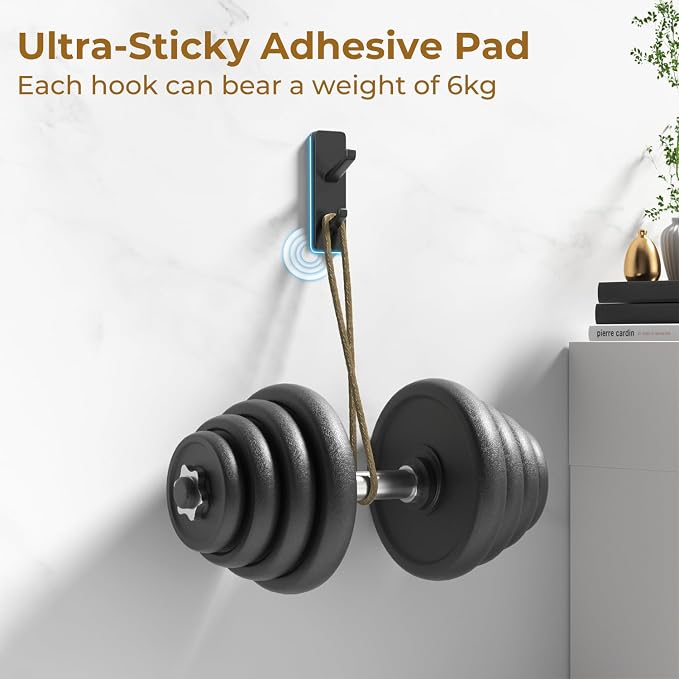 susswiff Black 6 Pack Aluminum Coat Hooks, Heavy Duty Self Adhesive Hooks - Image 3