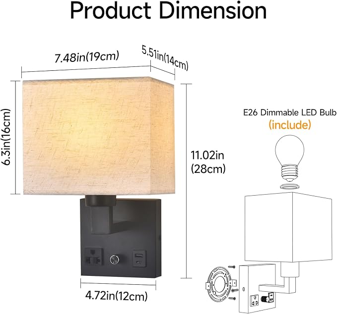 Bedside Wall Lamp for Bedroom, Plug in Wall Sconce - Image 7