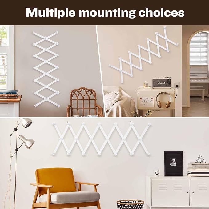 SCUNDA Wall Rack with 20 Hooks, Wooden Wall Expandable Coat Rack - Image 4