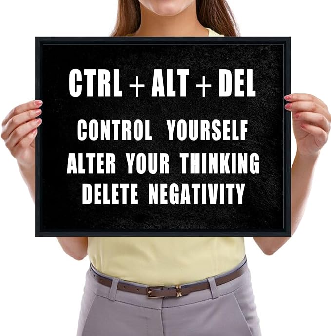 Pyradecor Black Framed Canvas Wall Art Motivational CTRL+ALT+DEL Classroom - Image 5