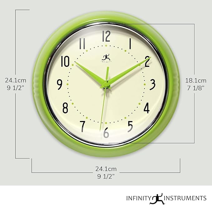 Infinity Instruments Retro 9.5 Inch Round Indoor Wall Clock, Baby Blue - Image 2