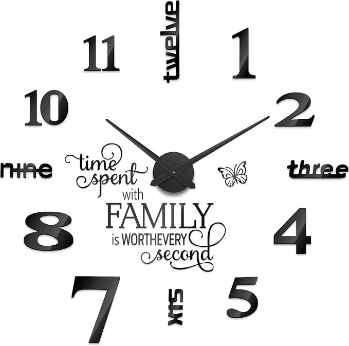 Junkin 3D Large Frameless DIY Wall Clock Modern Decor Family Quote Wall - Image 2