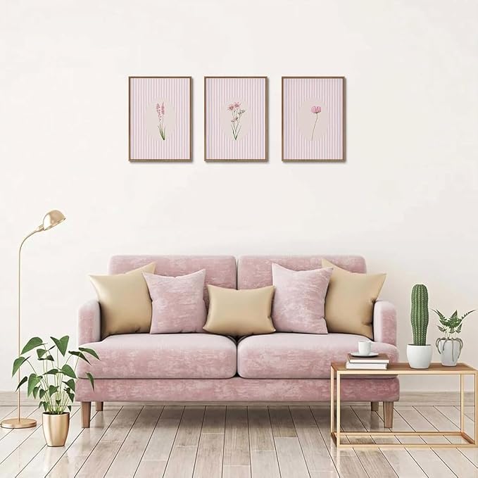 KISSFOX 3 Piece Framed Wall Art Wildflowers Wall Decor Botanical Canvas Art - Image 3