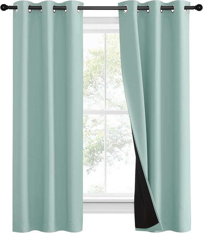 NICETOWN Aqua Blue 100% Blackout Curtain Set, Thermal Insulated & Energy - Image 2