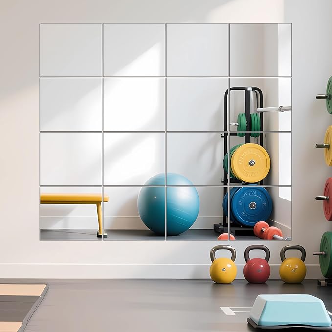 Ruomeng Home Gym Mirrors 14" x 12" x 16Pcs Wall Mounted Mirror Glass Frameless by Ruomeng