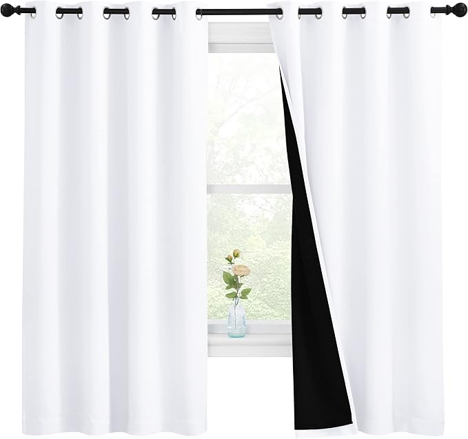 NICETOWN White 100% Blackout Lined Curtains, 2 Thick Layers Completely Blackout by NICETOWN