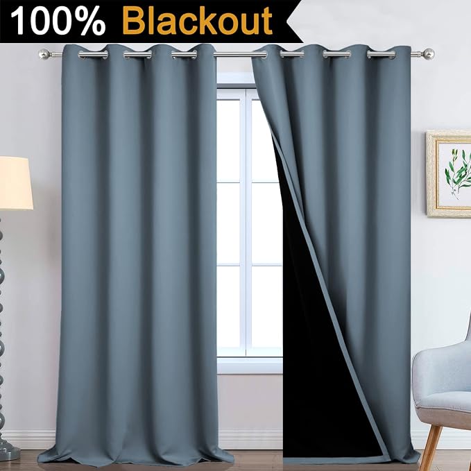 Yakamok 100% Blackout Lined Panels, Room Darkening Thermal Insulated Blackout - Image 2