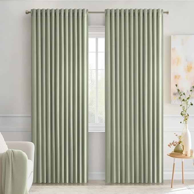 MIULEE Sage Green Back Tab Blackout Curtains 84 Inch Length 2 Panels Set by MIULEE