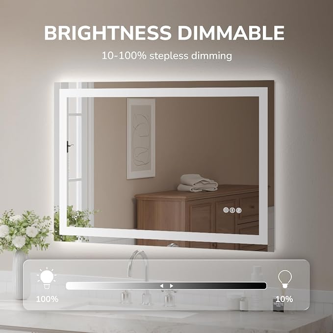 USHOWER LED Bathroom Mirror 48x32 Inch Tempered Glass - Image 3