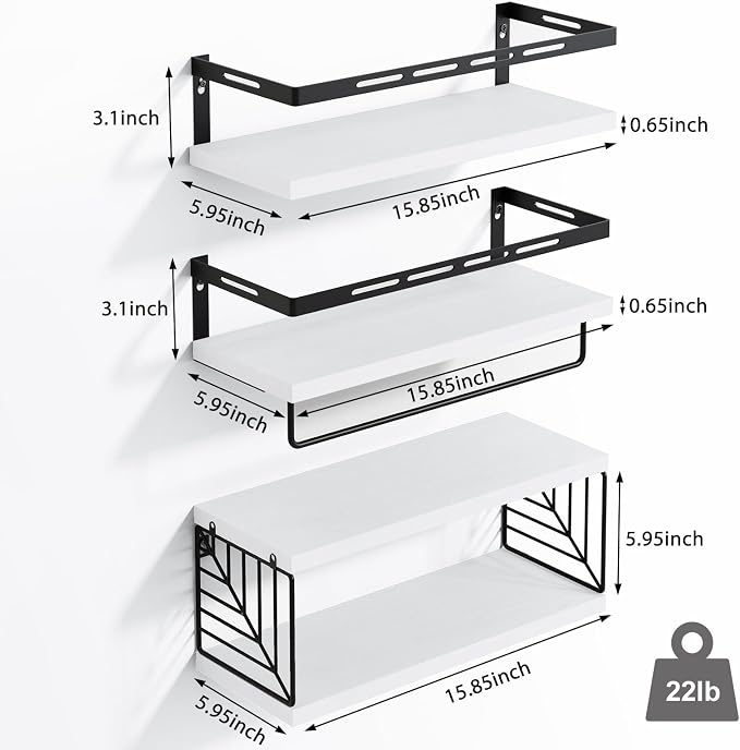 Fixwal Wall Mounted Bathroom Shelves Over Toilet, Rustic Wood Floating Shelves - Image 2