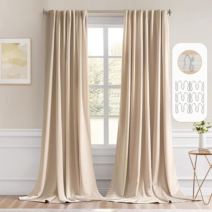 MIULEE Back Tab Beige Curtains 102 Inch Long 2 Panels Set by MIULEE