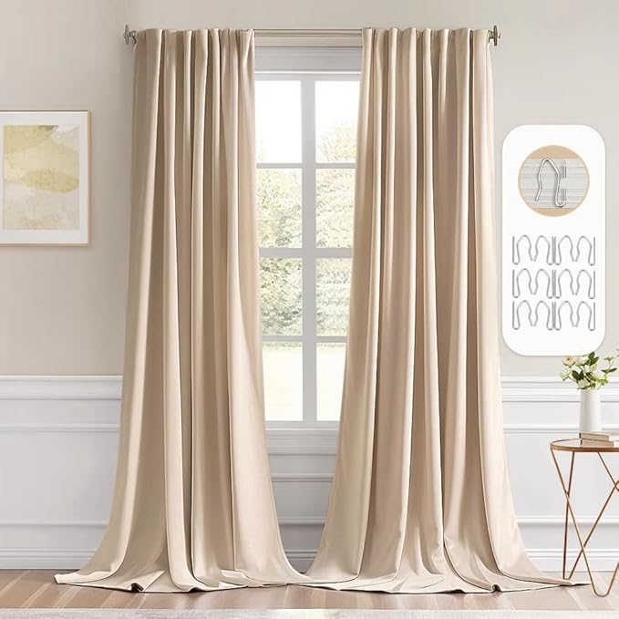 MIULEE Back Tab Beige Curtains 120 Inch Long 2 Panels Set by MIULEE