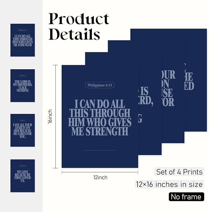 Locomiss Navy Blue Christian Wall Art Decor, Modern Bible Verse Prints - Image 2