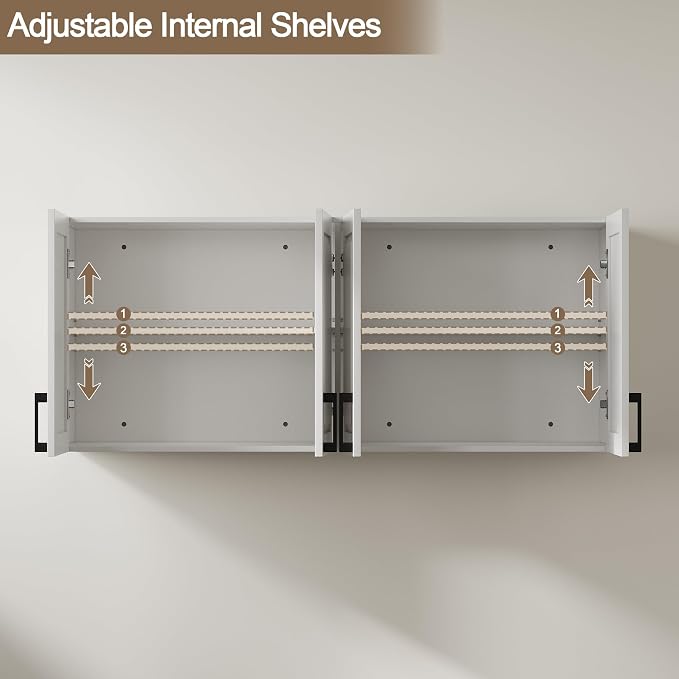 ChooChoo Laundry Room Cabinets, 4 Doors Wall Mounted Storage Cabinet, Kitchen - Image 5