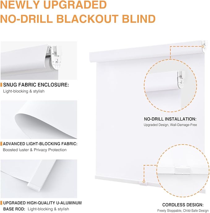 AOSKY No Drill Cordless Blackout Roller Shades - Image 2
