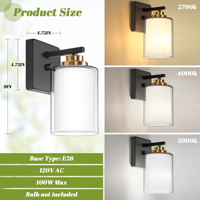 Set of 2 Wall Sconces for Bathroom, Modern Vanity Light Fixtures, Farmhouse - Image 6