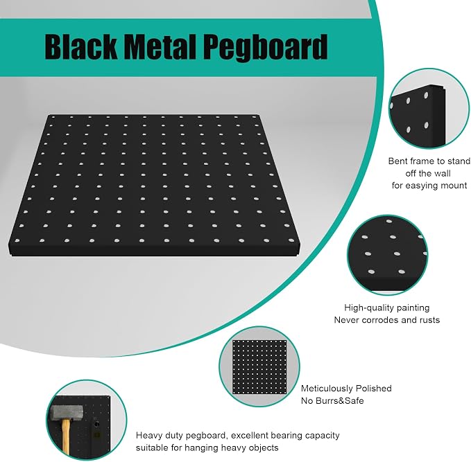 Peg Board, 4 Pack Metal Pegboard Panels Black Pegboards Wall Organizer - Image 5
