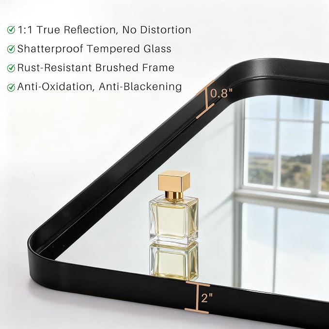 Bathroom Mirror 30x22 Inch Black Metal Frame Rectangle Vanity Mirror - Image 6