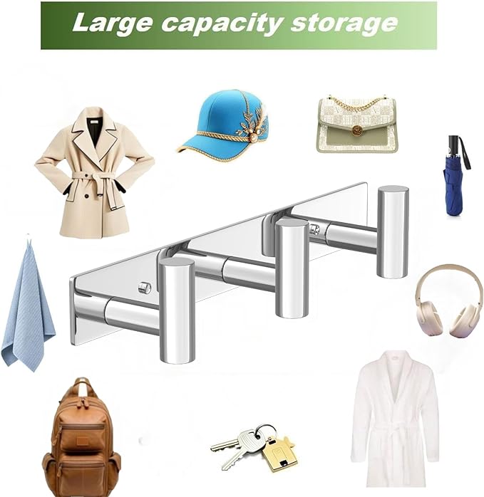 Wall Mounted Coat Rack-3 Hooks, Heavy Duty Stainless Steel Wall Hooks - Image 6