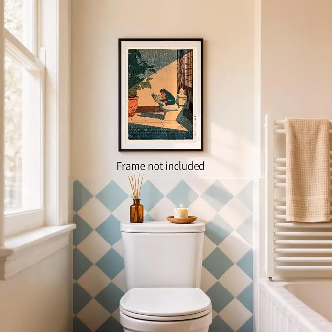 Heltrappe Vintage Japanese Wall Art Funny Frog Bathroom Canvas Print Cute - Image 5