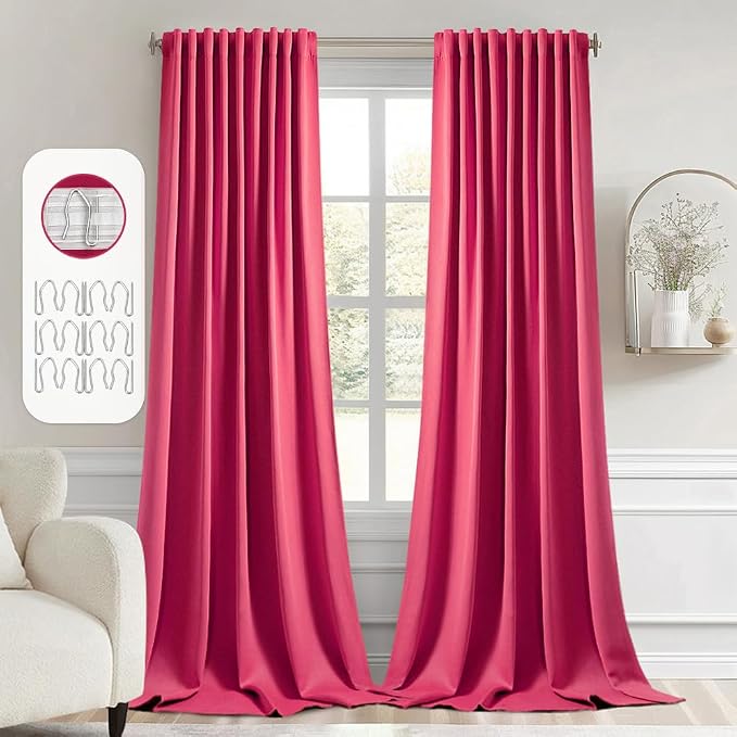 MIULEE Hot Pink Back Tab Blackout Curtains 120 Inch Long 2 Panels Set by MIULEE