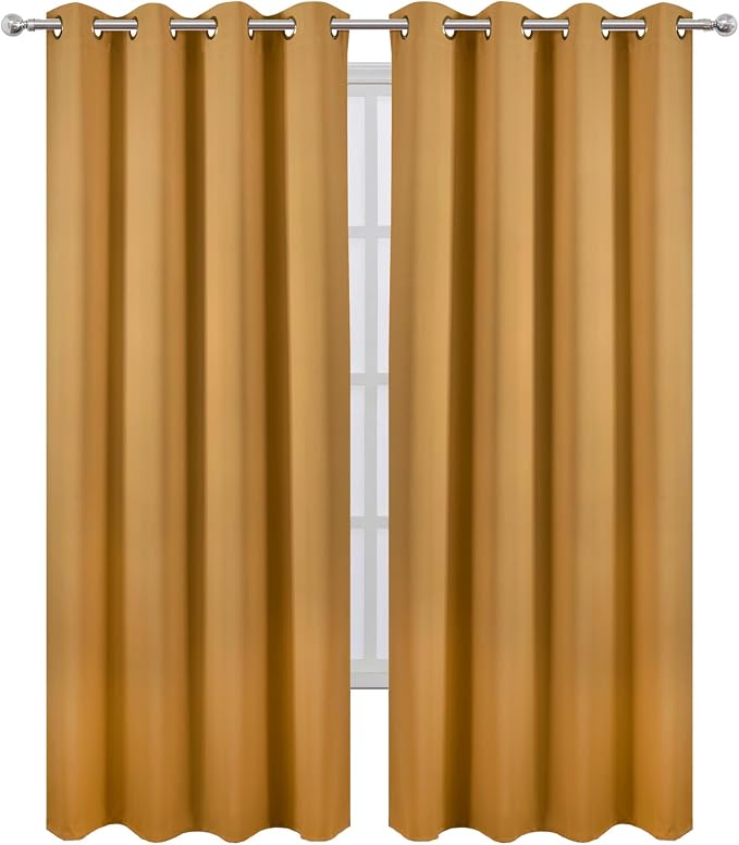 LEMOMO Mustard Yellow Thermal Blackout Curtains/52 x 95 Inch/Set of 2 Panels - Image 2